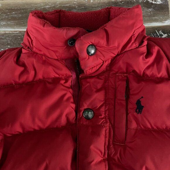 Polo By Ralph Lauren Boys Red Down Puffer Jacket Size 18M Hooded Winter Coat - Picture 8 of 16